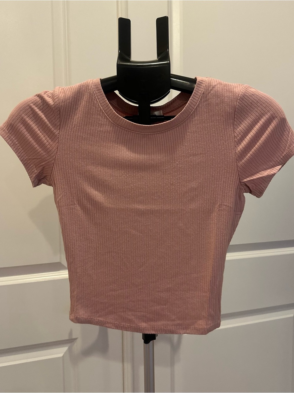Bozzolo Dusty Rose Ribbed Crewneck Crop Top